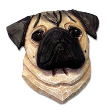 Pug Head Plaque Figurine Fawn