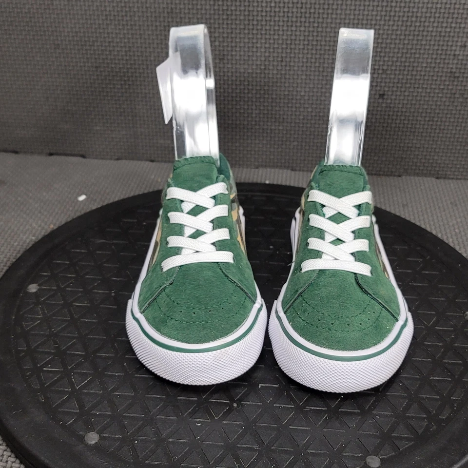 Zapatos deportivos EE. UU. para niños pequeños talla 8 verde blanco camuflaje zapatillas sin cordones Foto 2 de 4