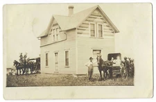 Farm House & Farmer RPPC Postcard Horse & Buggy c1910