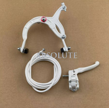 ALL WHITE OLD SCHOOL BMX BIKE MX REAR BRAKE LEVER CABLE CALIPER CRUISER BICYCLE