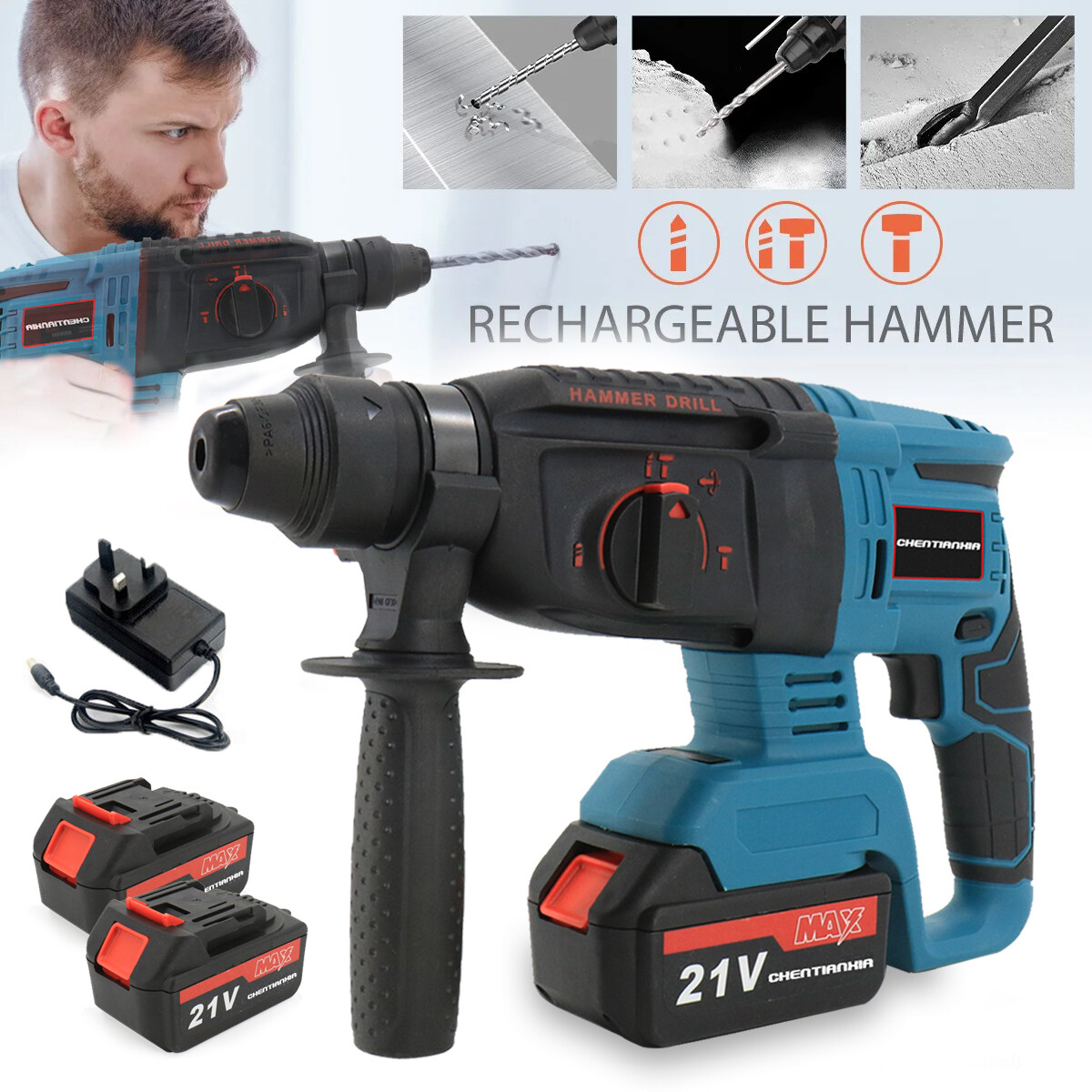 For Makita 21V Cordless Drill SDS Rotary Electric Impact Hammer w