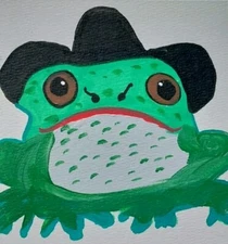 GAT ORIGINAL Painting 6x6  Fantasy Whimsical Animals Art Original HAT ON FROG 