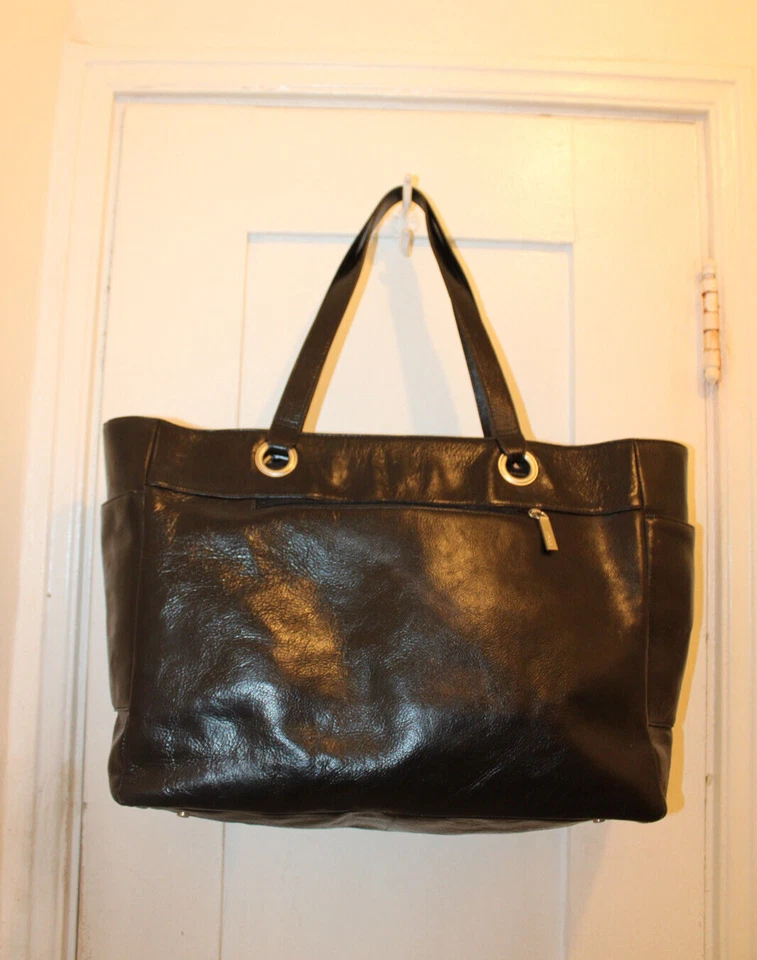 HOBO INTERNATIONAL Vintage Black Leather XL Extra Large Tote Bag Travel - Image 2 of 4