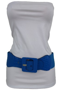 Femme Ceinture Large Bleu Cobalt Simili Cuir Élastique Carré