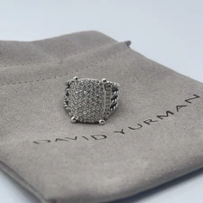 David Yurman Sterling Silver Wheaton Ring 16x12mm Pave Diamonds Size 9