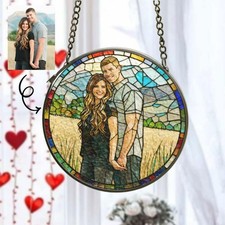 Custom Photo Glass Suncatcher, Personalized Family Portrait Suncatcher decor