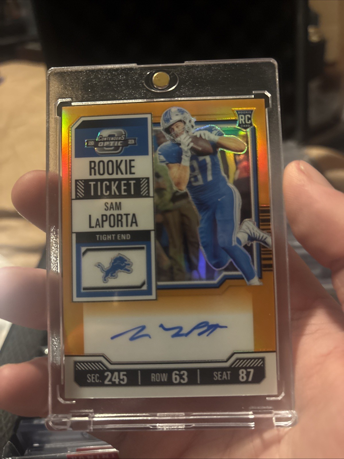 2023 Panini Contenders Optic Sam Laporta Rookie Ticket Auto /50 Orange Lions RC