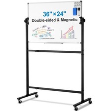 Rolling Double Sided Magnetic Whiteboard 36X24 Height Adjustable With Accesso...