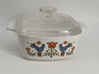 Corning Ware Casserole 1 1/2 Qt Country Festival A-1 1/2 Dish Glass Lid Vintage