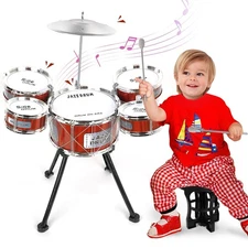 TWFRIC Toy Drum Kit for Kids 3-5 Upgraded Toddler Rock Drum Set with 5 Drums ...