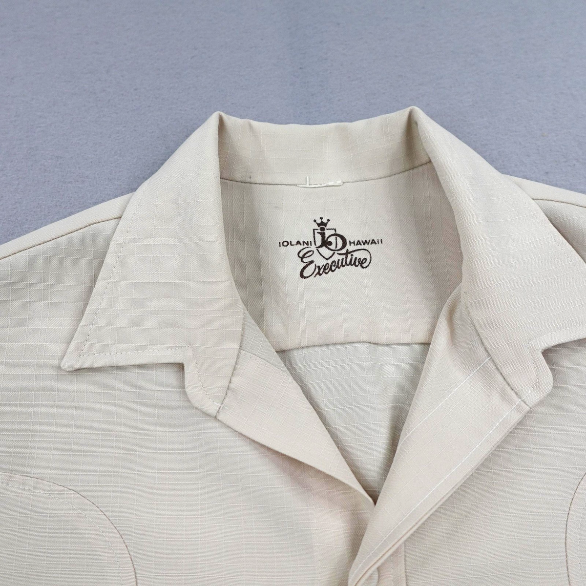 Vintage Iolani Executive Shirt Mens Tan Large Tiki Camp Hawaiian 