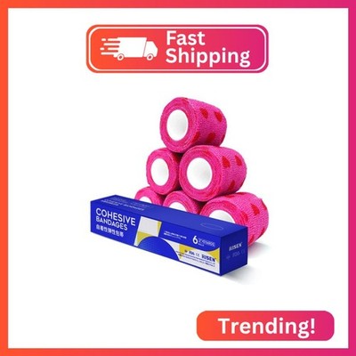 RISEN Cohesive Bandage 2  x 5 Yards, 6 Rolls, Self Adherent Wrap Medical Tape, A