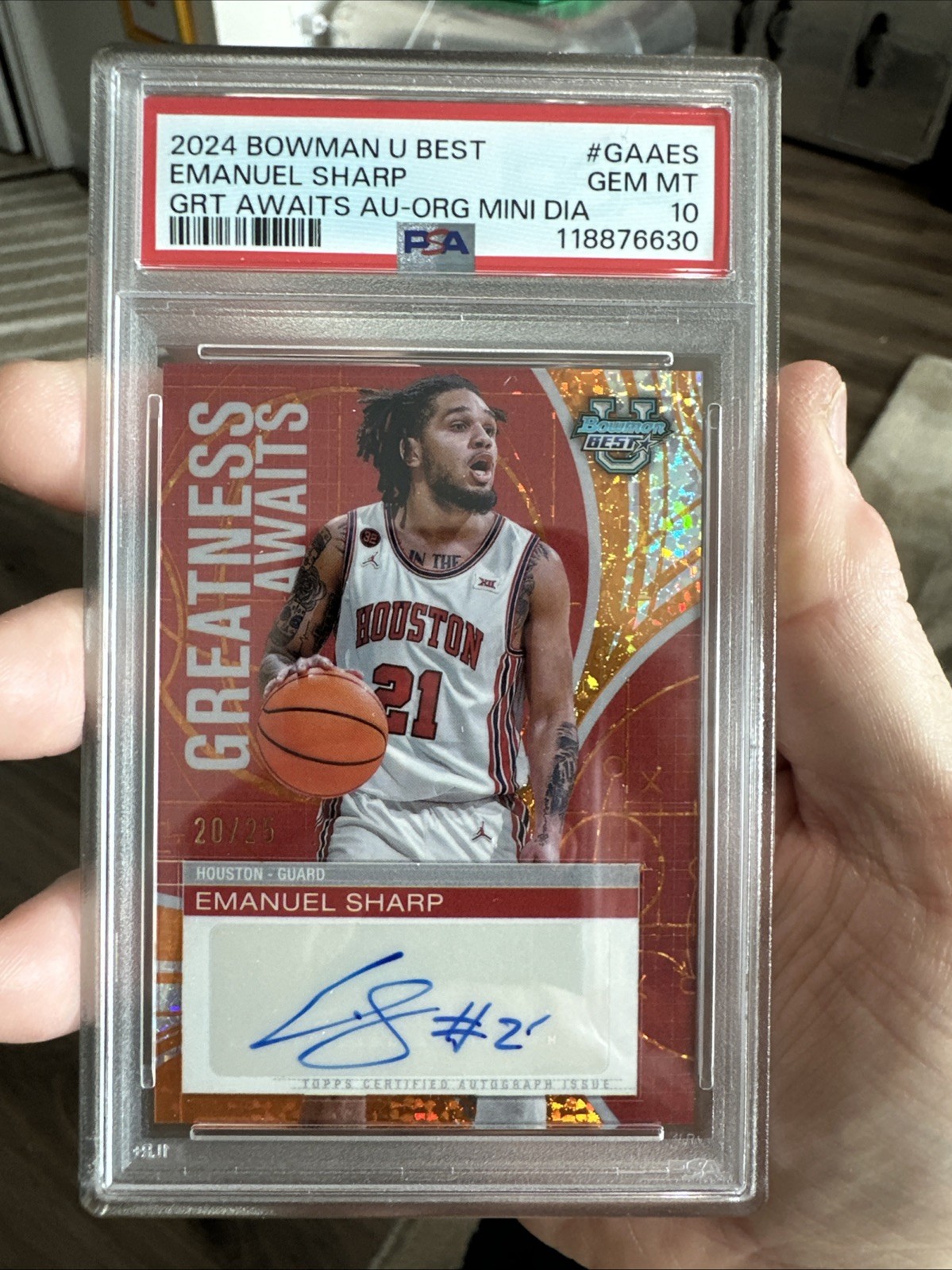 2024 BOWMAN U BEST EMANUEL SHARP /25 BEST/2024 AUTO ORANGE POP 1 PSA 10 view 5