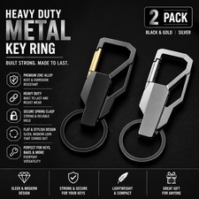 Pack Of 2 Silver And Black Heavy Duty Key Chain with Quick Release Key Ring