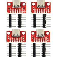 4pcs USB Type C Breakout Board, Female Connector, 6 Pin, 2CC, Red PCB, Headers