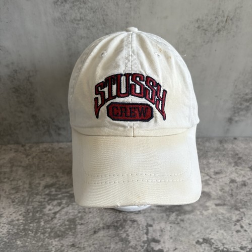 VTG Stussy Crew White Strapback Hat Y2K Grunge Cap Distressed