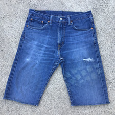 Levi's 505 Blue Denim Cut Off Shorts Mens Size 32 x 11 Jorts Raw Hem Distressed