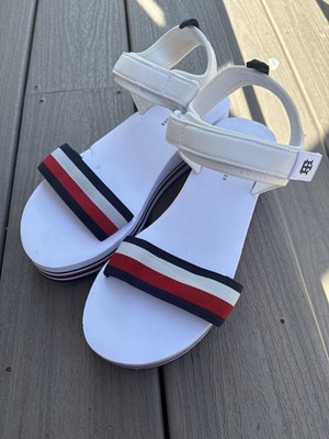 Tommy Hilfiger Women s Platform Sandals Striped Logo Hook & Loop US 7.5