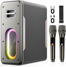 Professional Karaoke Machine with Bluetooth, 2 Microphones, and LED Lights