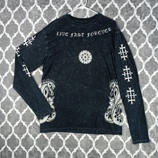 Affliction Long Sleeve Shirt Men Size Extra Large Black Graphic Tee