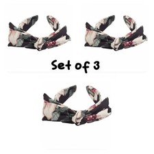 3-Floral Knotted Headbands w/Black Base  Pink Green Pattern For Women