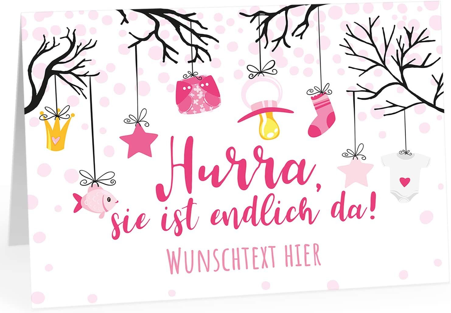 XXL Glückwunsch Karte Geburt mit Umschlag und Namen Wunschtext Rosa Mädchen