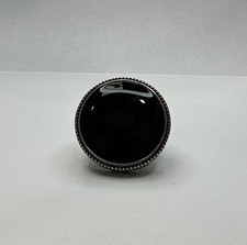 Vintage 925 Sterling Silver Large Round Black Onyx Ring / Size 7