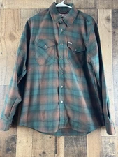 Dixxon Shirt Mens Widowmaker Flannel Green Plaid Long Sleeve Snap Up Size Medium