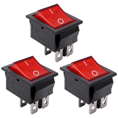 3pcs AC110V/120V Rocker Switch DPST ON-Off 4 Pin Red Light Illuminated Snap-in T