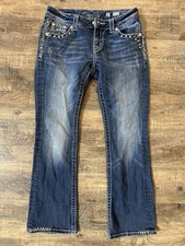 Miss Me Jeans Women 28x30 Med Wash Whiskered Boot Bling Embroidered Flap Pocket
