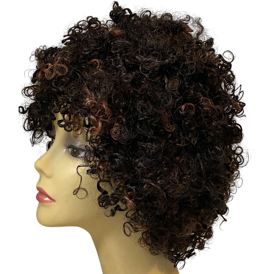 Peluca rizada rizada 100 % cabello humano Katrina negra cobre escarcha mujeres talla media nueva con etiquetas Foto 2 de 4