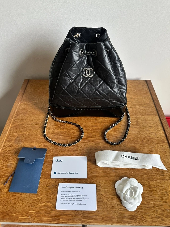 Chanel CC Gabrielle Backpack Bag Black Aged Calfskin Leather Small Gold Silver - Image 4 of 4