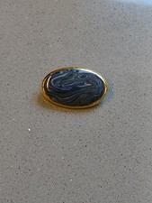 Vintage Channel Island Blue Ceramic Oval Bouchet Agateware Brooch