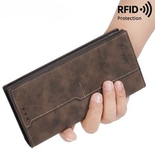 Men's Leather Long Wallet Bifold ID Card Holder Purse Checkbook Clutch Billfold