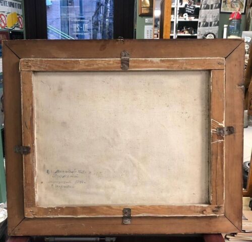 Antico dipinto olio su tela Prometeo legato ingenuo anni 80 grande arte incorniciata - Foto 8 di 9