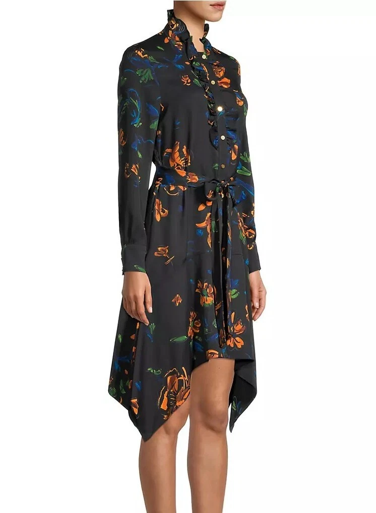 Abito Tory Burch plissettato cora con volant bavaglino fazzoletto stampa motivo floreale taglia 0