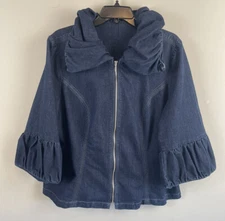 VENEZIA Women's stretch Ruched  3/4 balloon sleeve & collar Denim Jacket sz 20