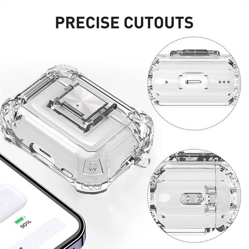 For Airpods 4 3 2 Pro Case Clear Shockproof Keychain Case Cover WITH Secure Lock - Zdjęcie 3 z 13