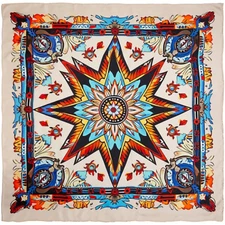 Wyoming Traders Wild Rag Southwest Tan Starburst Print 100% Silk Scarf - 34.5"