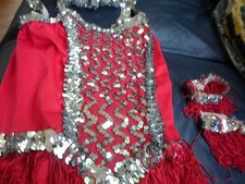Wolff Fording Dance COSTUME red w,silver Sequin. head,neck wrist bands, 8-9