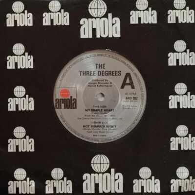 The Three Degrees-My Simple Heart Vinyl 7'' Single.1979 Ariola ARO 202.