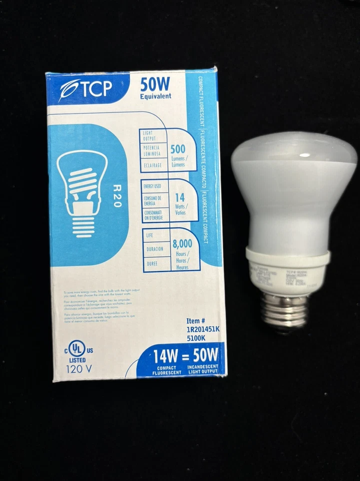 ⚡️5-pack⚡️TCP Compact Fluorescent R20 14W 120V 8000hrs 1R201451K 🐕 - Image 2 of 4