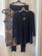 ATTITUDES by RENEE PETITE Como Jersey 3 PC Wardrobe Set BLACK MEDALLION sz MED