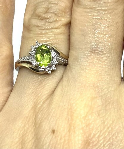 Anillo Vintage Plata Esterlina Oro 10K Turmalina Verde Diamantes Talla 4.75 2.94g - Imagen 2 de 17
