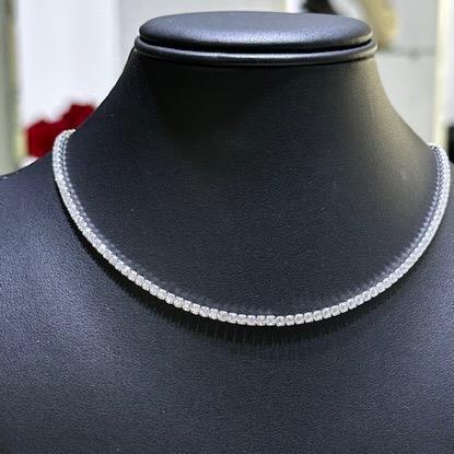 Platinum Sterling Silver White Sapphire Choker Design Thin Tennis Necklace Gift - Picture 6 of 10