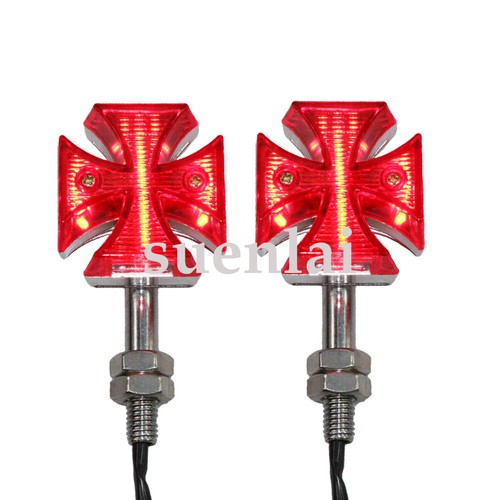 Motorcycle Universal 2"Mini Maltese Cross Chopper Turn Signal Blinker Indicator - Foto 4 di 8