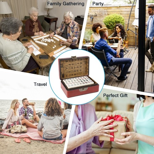 Portátil De Colección Mahjong Raro Chino 144 Azulejos Mah-Jong Conjunto Juguete con Caja de Cuero - Imagen 3 de 6