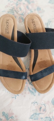 Supersoft sandals by Dianna Ferrari leather size 40 dark navy blue - Picture 2 of 4