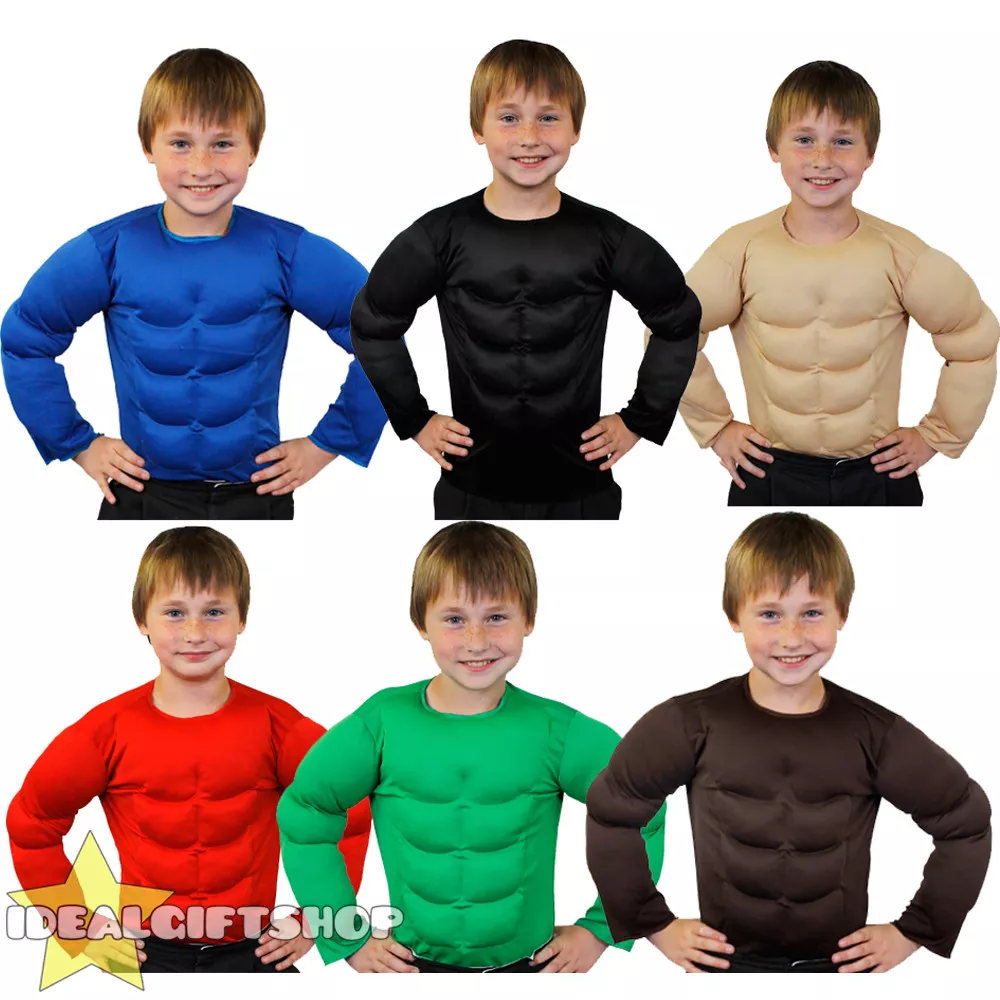 CHILDS FAKE MUSCLE CHEST PADDED SHIRT TOP KIDS FANCY DRESS