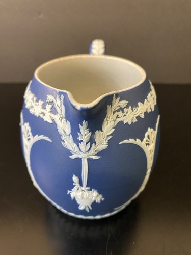Antique Wedgwood Jasperware Cobalt Blue Pitcher Creamer Jug 3 7/8” - Picture 3 of 9